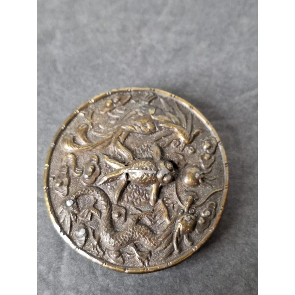 Vtg 1974 Sun Dragon Phoenix Koi Fish Talisman Hippie Bergamot Brass Belt Buckle - Picture 3 of 11